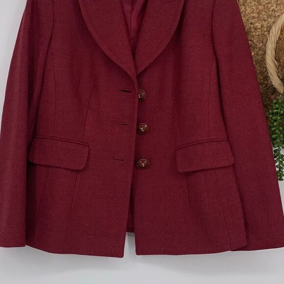 Talbots Sz 4 Wool Notched Collar 3 Button Collegiate Academy Blazer Cranberry - Picture 11 of 15